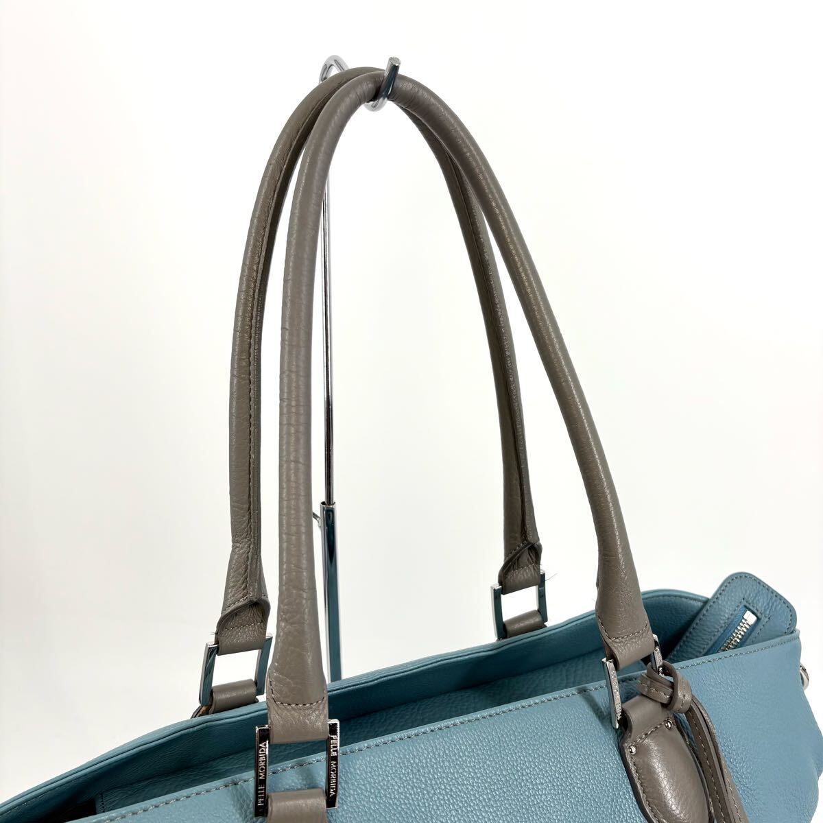 ●美品/希少色!!! PELLE MORBIDA ペッレモルビダ トートバッグ ハンド ショルダー ビジネス 2way 斜め掛け メンズ ライトブルー pc A4 革