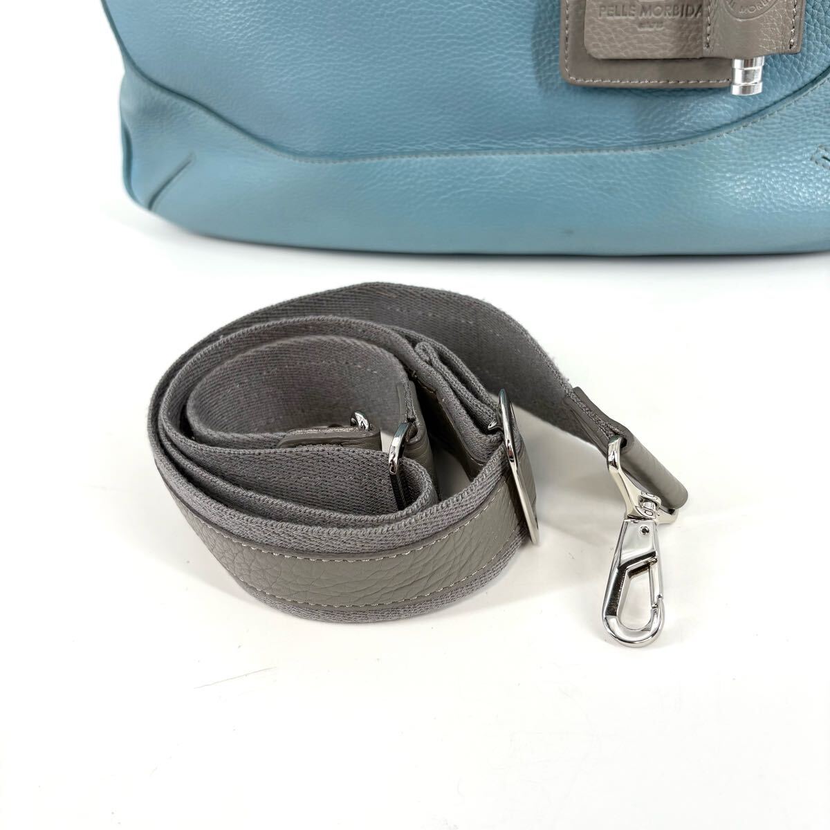 ●美品/希少色!!! PELLE MORBIDA ペッレモルビダ トートバッグ ハンド ショルダー ビジネス 2way 斜め掛け メンズ ライトブルー pc A4 革