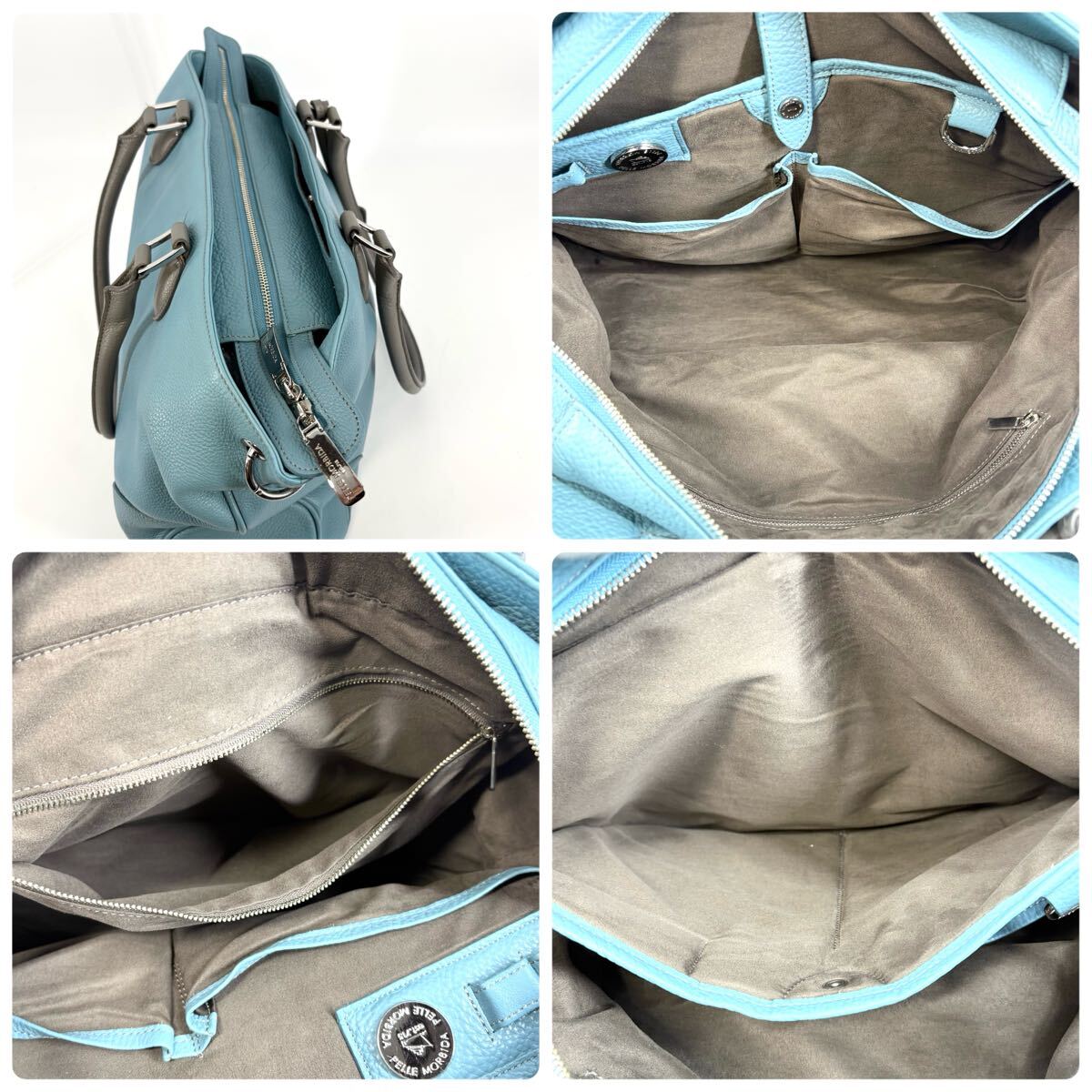 ●美品/希少色!!! PELLE MORBIDA ペッレモルビダ トートバッグ ハンド ショルダー ビジネス 2way 斜め掛け メンズ ライトブルー pc A4 革