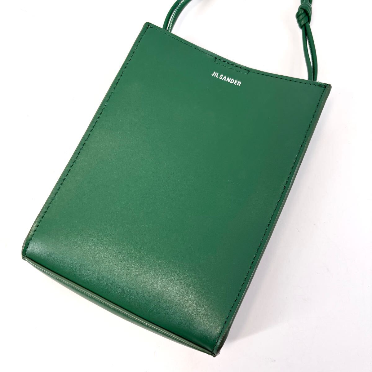 ●極美品 JIL SANDER ジルサンダー タングル スモール ショルダーバッグ サコッシュ 斜め掛け ビジネス メンズ レザー 革 グリーン 緑 