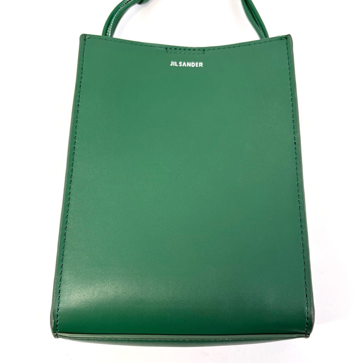 ●極美品 JIL SANDER ジルサンダー タングル スモール ショルダーバッグ サコッシュ 斜め掛け ビジネス メンズ レザー 革 グリーン 緑 