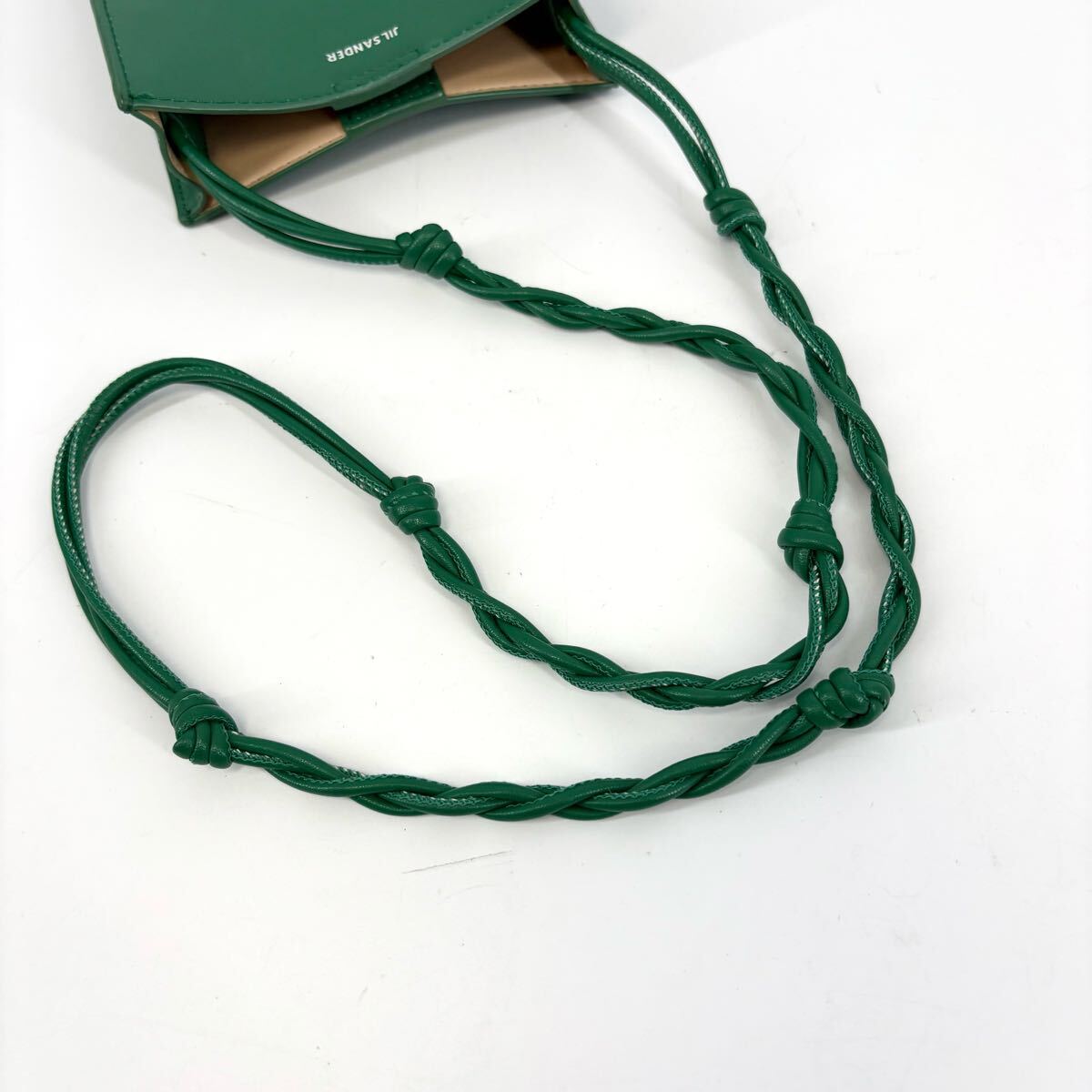 ●極美品 JIL SANDER ジルサンダー タングル スモール ショルダーバッグ サコッシュ 斜め掛け ビジネス メンズ レザー 革 グリーン 緑 