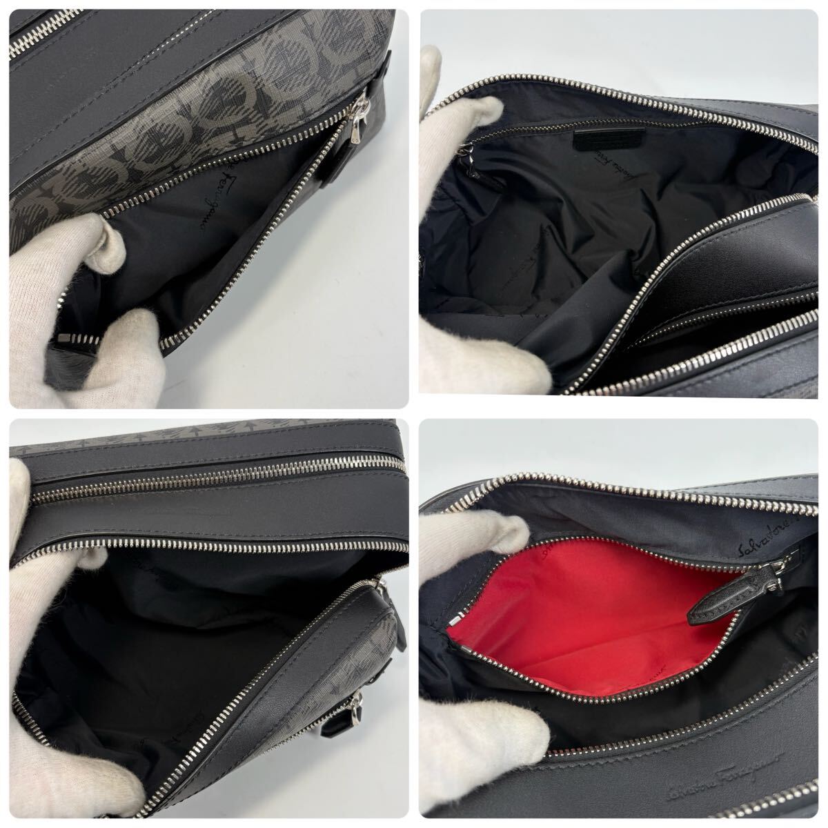 現(xiàn)行/未使用級!!! Salvatore Ferragamo フェラガモ セカンドバッグ ハンド クラッチ ダブルファスナー ガンチーニ メンズ ビジネス レザー