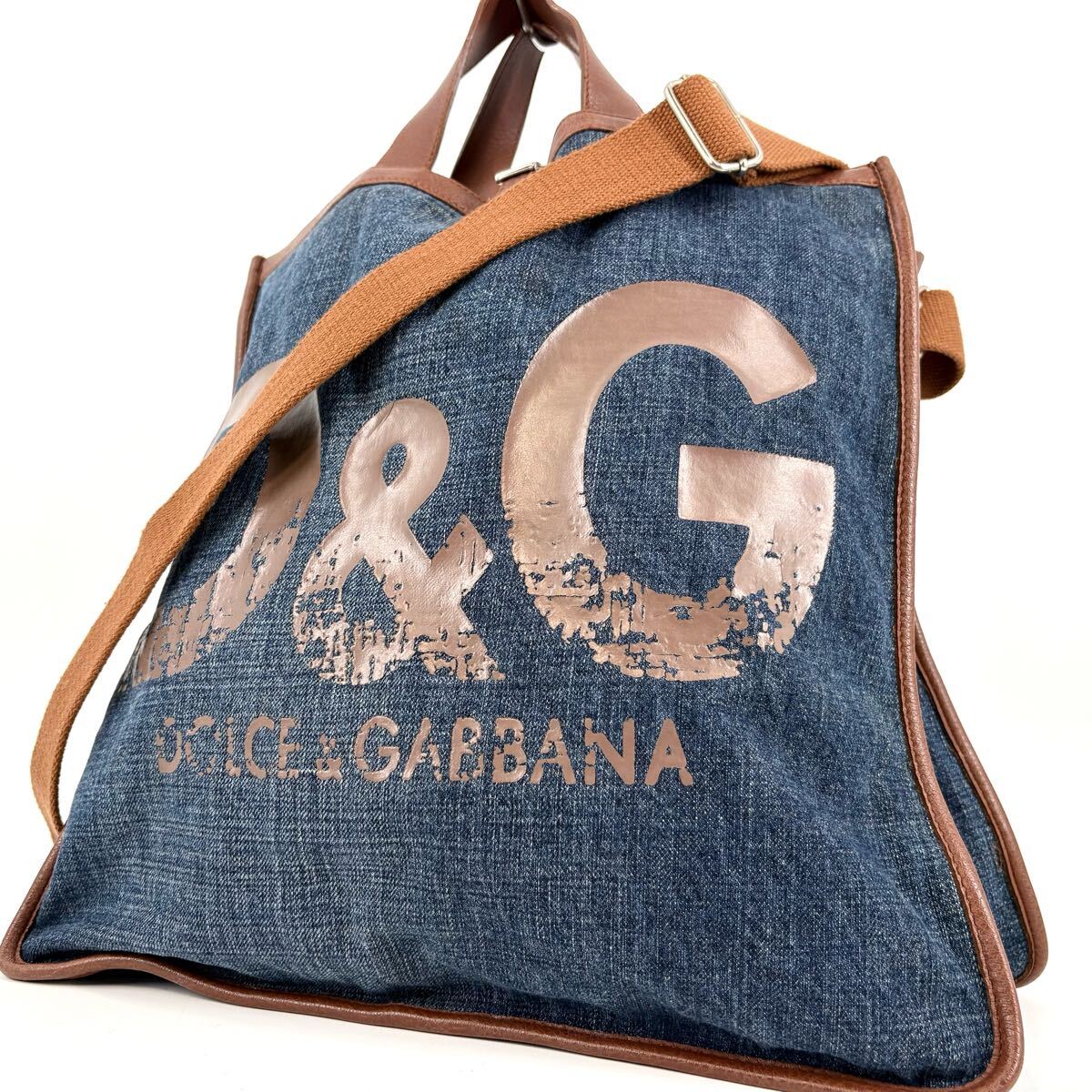 ●未使用級/A4可 DOLCE&GABBANA ドルチェ&ガッバーナ トートバッグ ハンド ショルダー 2way 斜め掛け ダメージ加工 デニム ビジネス メンズ