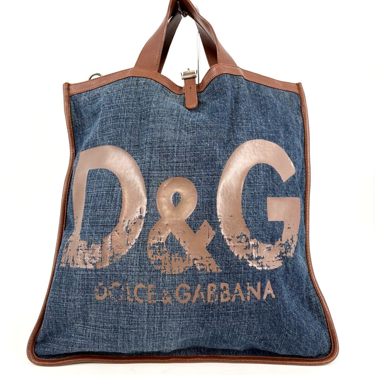 ●未使用級/A4可 DOLCE&GABBANA ドルチェ&ガッバーナ トートバッグ ハンド ショルダー 2way 斜め掛け ダメージ加工 デニム ビジネス メンズ