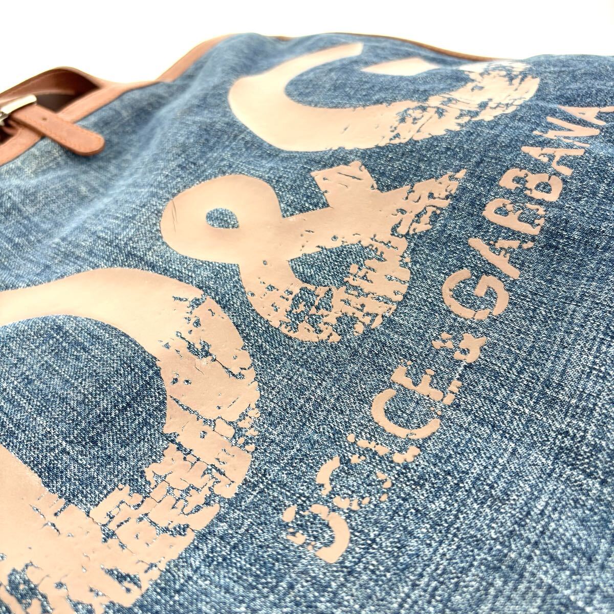 ●未使用級/A4可 DOLCE&GABBANA ドルチェ&ガッバーナ トートバッグ ハンド ショルダー 2way 斜め掛け ダメージ加工 デニム ビジネス メンズ