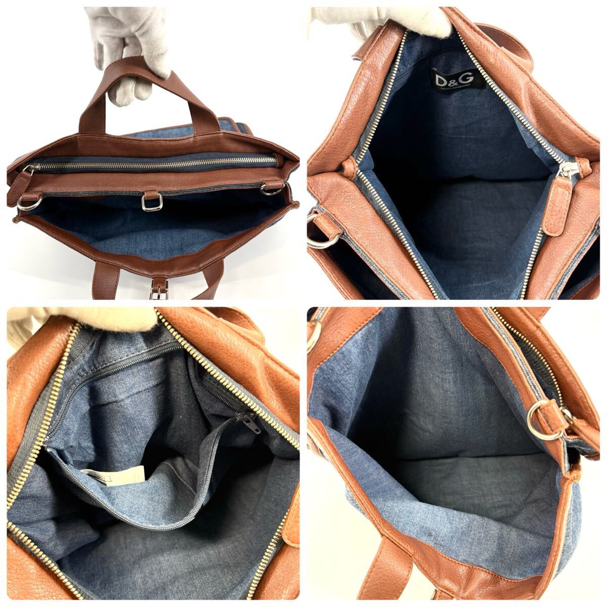 ●未使用級/A4可 DOLCE&GABBANA ドルチェ&ガッバーナ トートバッグ ハンド ショルダー 2way 斜め掛け ダメージ加工 デニム ビジネス メンズ