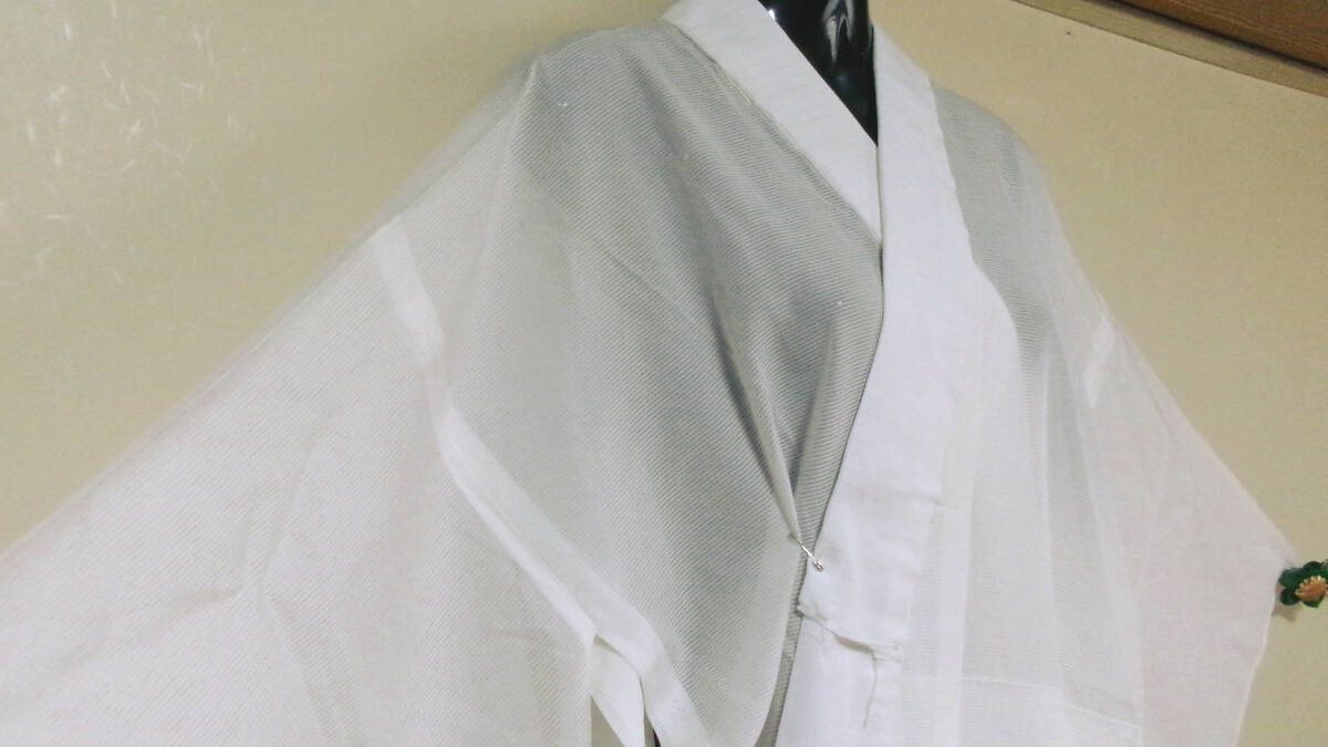 154【夏】未使用品※絽の半衿付き※生成色※無地※正絹※駒絽※単衣袖※単衣※長襦袢 丈129 裄69