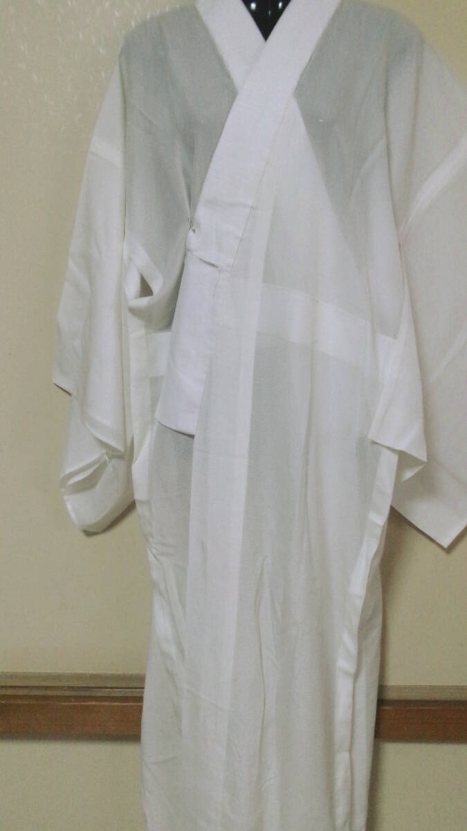 154【夏】未使用品※絽の半衿付き※生成色※無地※正絹※駒絽※単衣袖※単衣※長襦袢 丈129 裄69