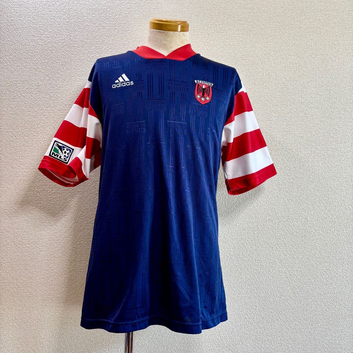 希少 90s D.C. ユナイテッド D.C. United アディダス old adidas ユニフォーム M ネイビー×赤 刺繍 MLS ゲームシャツ サッカーシャツ 