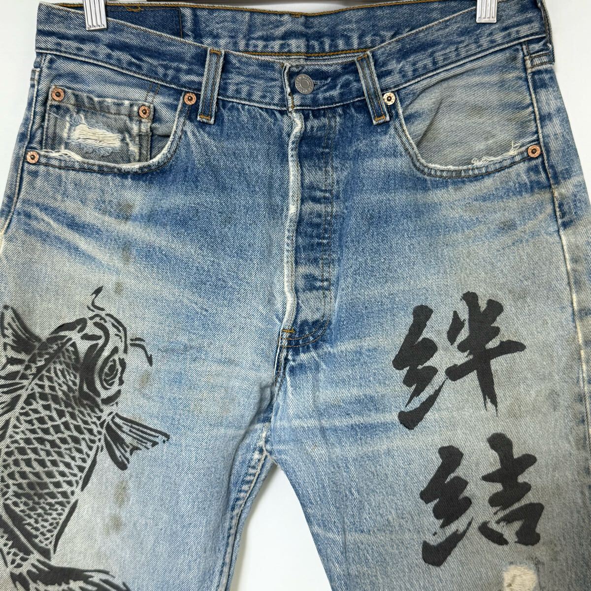 希少 LEVI'S リーバイス90s 501XX 和柄 リメイク デニム パンツ米國制 501-0000 ジーンズ 1998年モデル 歌舞伎 鯉 桜 鶴 USA W34 L36