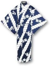 日本制】日本の國技「相撲」柄　紺/白　浴衣　XL