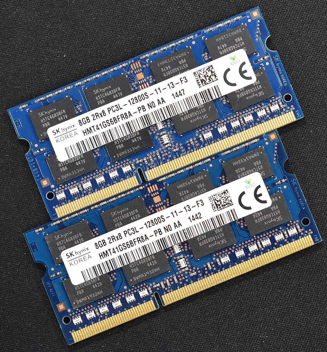1円スタート 16GB (8GB 2枚组) PC3L-12800S DDR3L-1600 S.O.DIMM 204pin 2Rx8 SK-Hynix KOREA 低电圧対応 8G 16G (管:SB0772-1(2E