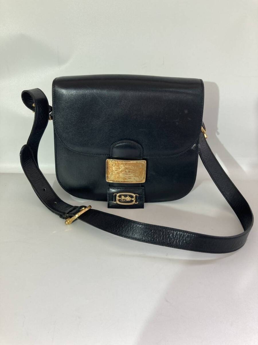 ヴィンテージ☆/CELINE/セリーヌ/ショルダーバッグ/ポシェット/馬車金具/ブラック/レディース/メンズ/0604a3