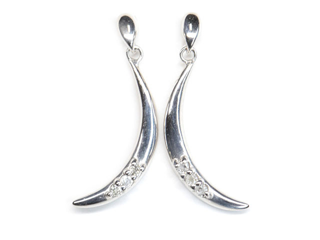 【質(zhì)屋出品】 ピアス K14WG ダイアモンド 3石 0.02ct 0.02ct 両耳 三日月型　(02540)