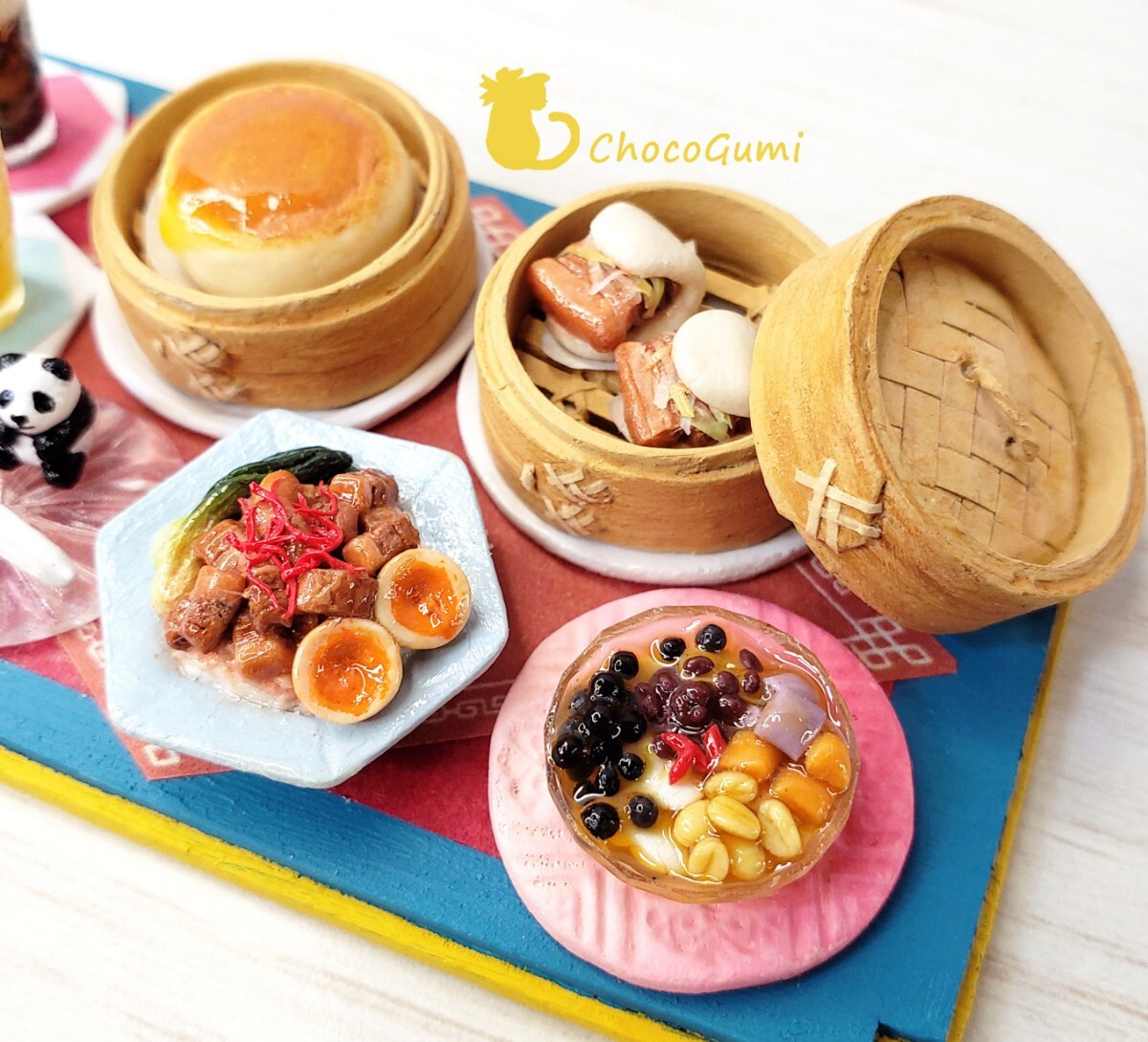 臺灣スイーツ＆グルメセット ルーロー飯 タピオカドリンク 豆花 ミニチュアフード ドールハウス 食品サンプル ハンドメイド