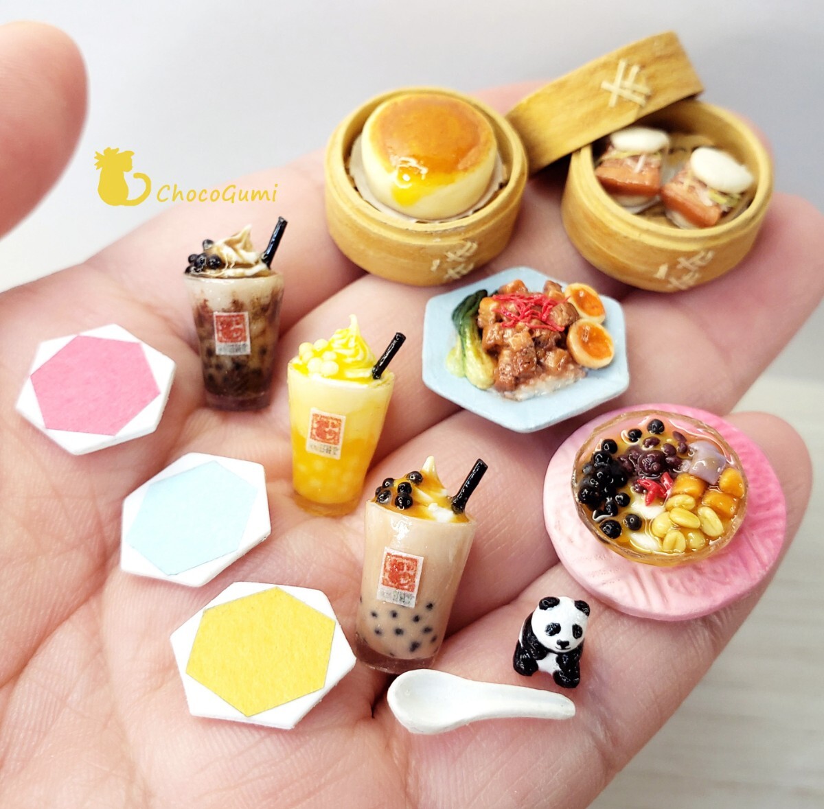 臺灣スイーツ＆グルメセット ルーロー飯 タピオカドリンク 豆花 ミニチュアフード ドールハウス 食品サンプル ハンドメイド