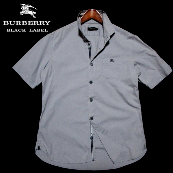 【バーバリーブラックレーベル】 前立ストライプ　半袖シャツ　袖2WAY　サイズ3（L） BURBERRY BLACK LABEL　三陽(yáng)商會(huì)
