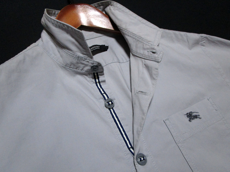 【バーバリーブラックレーベル】 前立ストライプ　半袖シャツ　袖2WAY　サイズ3（L） BURBERRY BLACK LABEL　三陽(yáng)商會(huì)