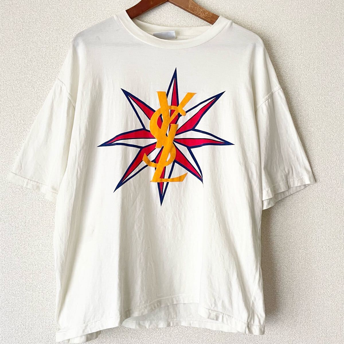 激レア ヴィンテージ イヴサンローラン Tシャツ オフホワイト 半袖 ビンテージ 希少 コレクション メンズ フリーサイズ 古著 ハイブランド