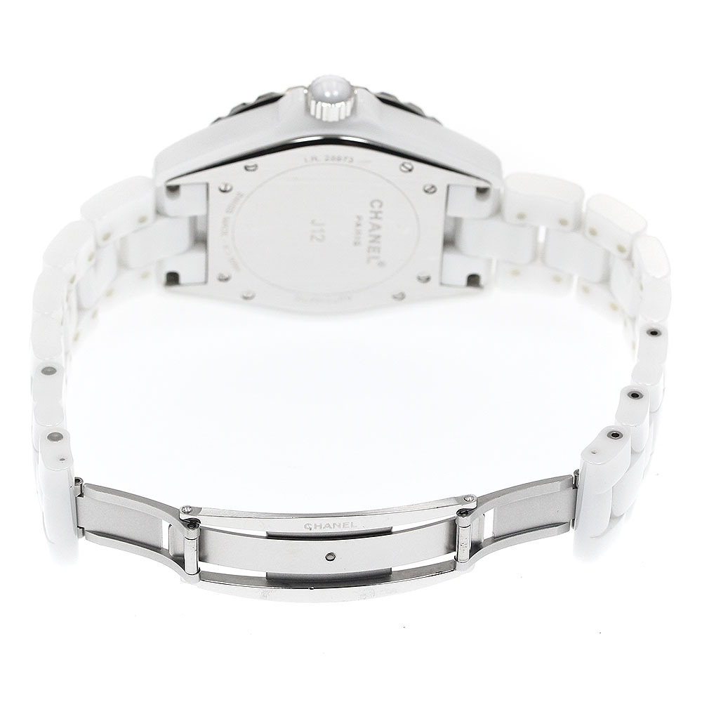 シャネル CHANEL H2011 J12 ピンクサファイアベゼル 白セラミック 12Pダイヤ 自動巻き メンズ 良品 保証書付き_891542