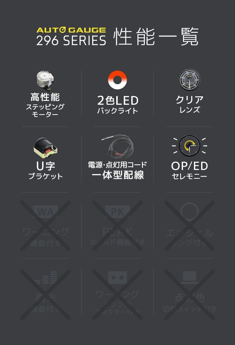 AUTOGAUGE正規(guī)品 オートゲージ 油圧計 車 296シリーズ 52mm 52Φ クリアレンズ 高機能 モーター 2色LED U字ブランケット 新品 未使用