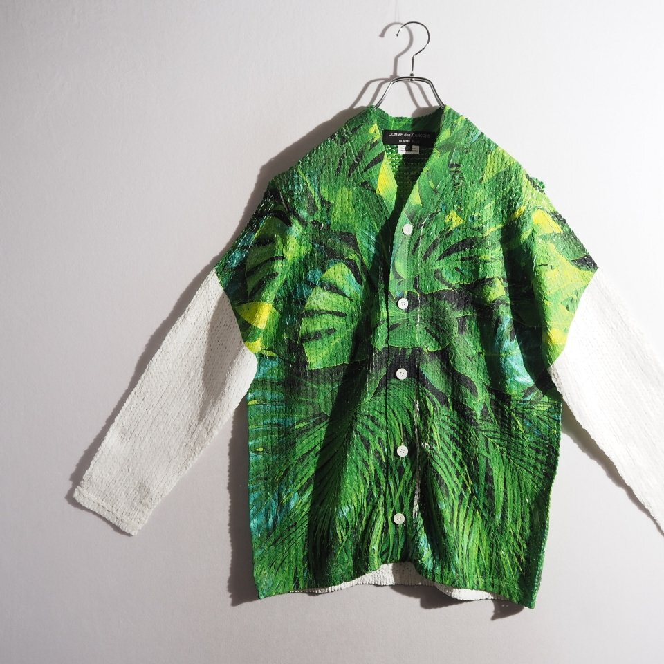 P2028P　▼COMME des GARCONS HOMME PLUS コムデギャルソンオム▼ 24SS リーフ転寫プリント ポリエステルニットカーディガン M 春夏 rb mks