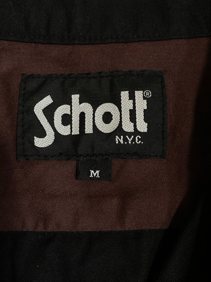 Schott ショット ロゴタブ 刺繍 半袖 ボーリングシャツ ブラック Ｍ Schott N.Y.C☆ちょこオク☆服80