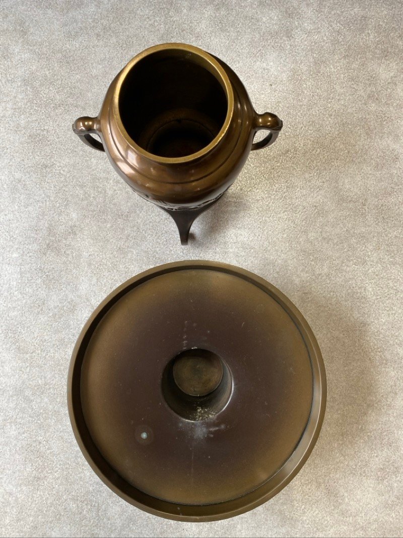 唐銅 薄端 共耳山水 花入 三足 本漆涂 金屬工蕓 銅制 花器 インテリア ディスプレイ 長(zhǎng)期保管品 ☆ちょこオク☆100