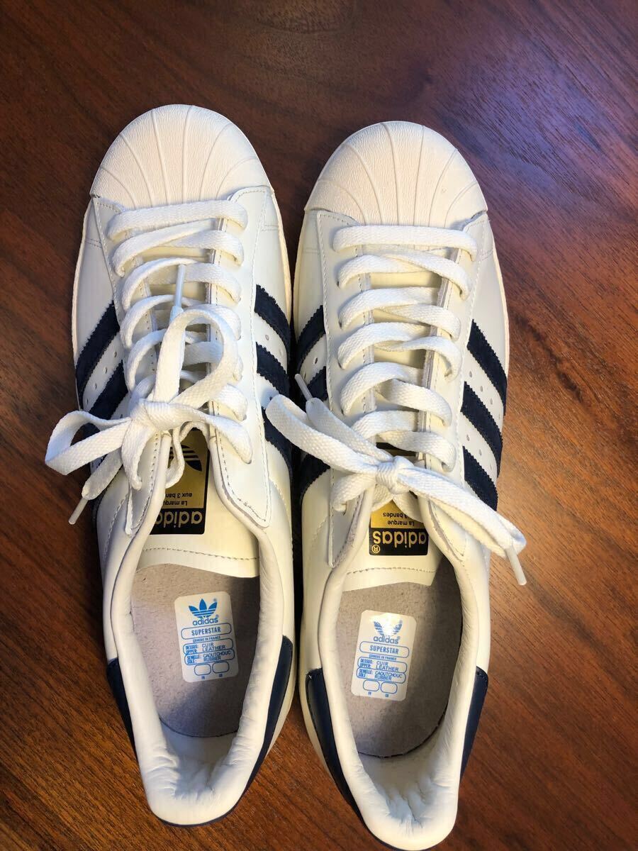 [ новый товар ] Adidas super Star 80s VINTAGE B25964 DX US 10.5*28.5cm белый x темно-синий золотой Velo натуральный кожа Edifice EDIFICE ограничение 