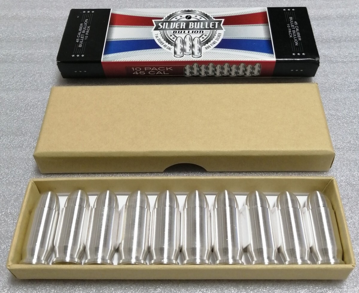アメリカ .45ACP弾 純銀 レプリカ オリジナル箱付き 10個セット アメリカ 45ACP弾 純銀 レプリカ オリジナル箱付き 10個セット