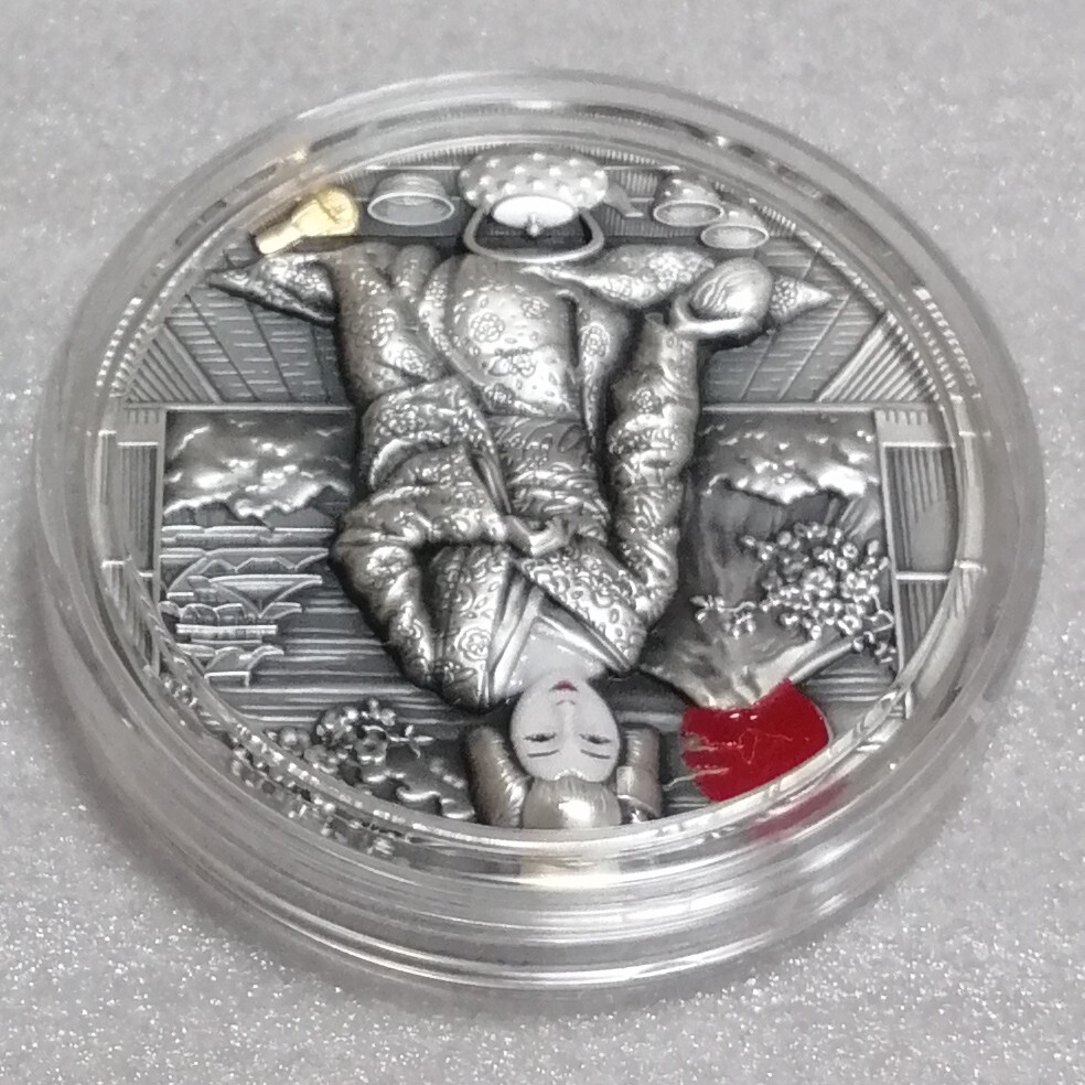 2オンス ニウエ 2019 芸者 銀貨 アンティーク仕上げ 木箱と証明