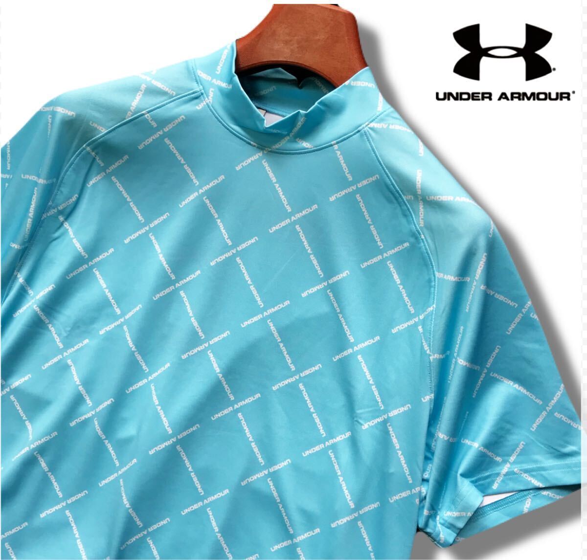 ▲B569 新品 【メンズL】総柄 ブルー【UNDER ARMOUR GOLF】アンダーアーマー ゴルフ 吸水速干 水分コントロール モックネック シャツ2