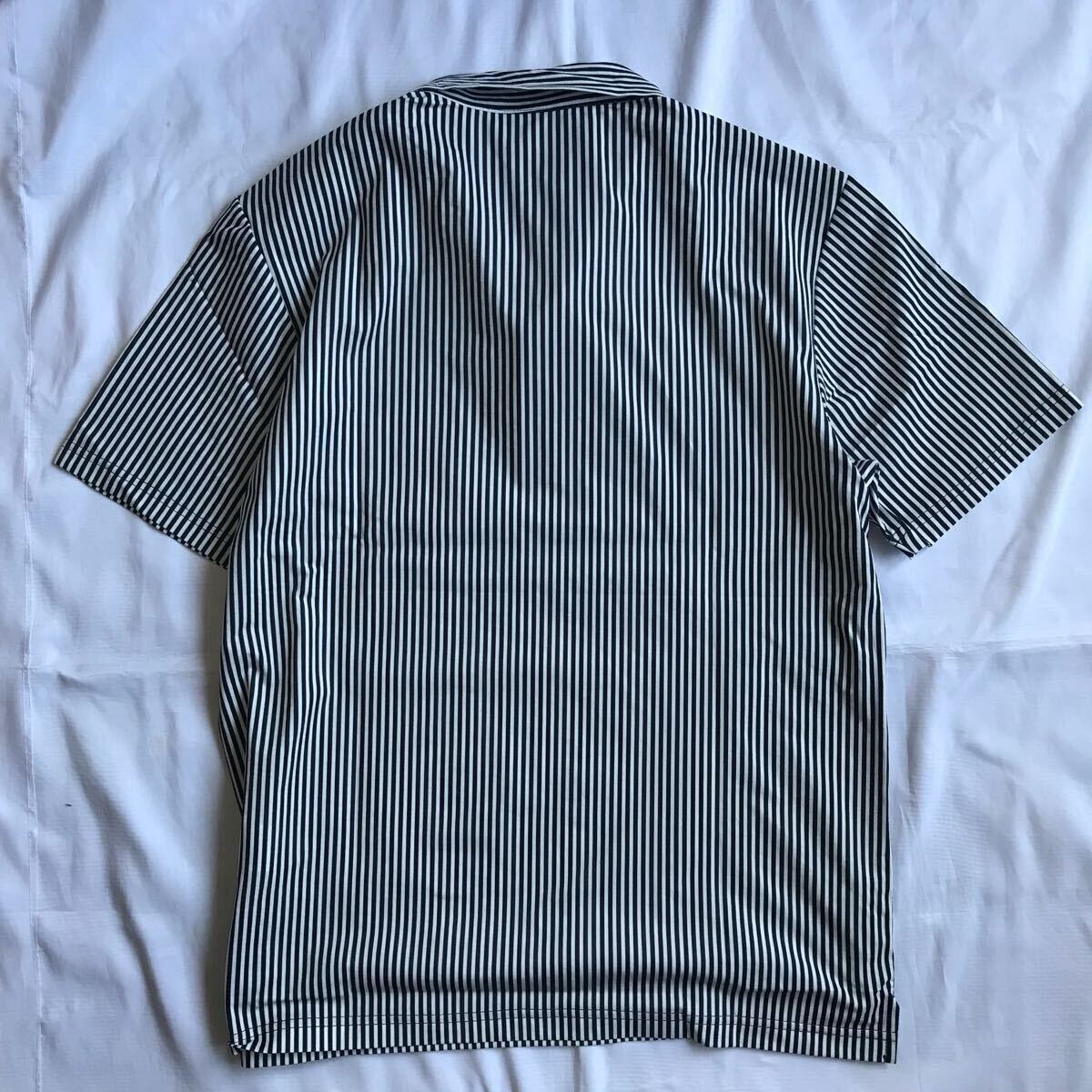 ◎566新品【メンズ2XL】ネイビー TIGORA GOLF ティゴラ ゴルフ 吸水速干 UVカット ストレッチ ストライプ柄 半袖ポロシャツ