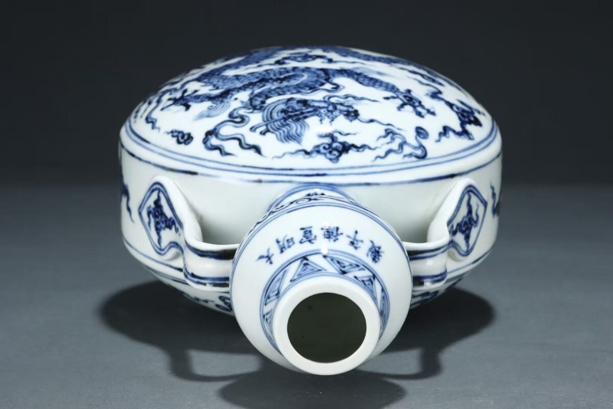 萬藏】中国 明時代 青花 龍紋 花瓶 骨董 古玩 中国美術 茶道具