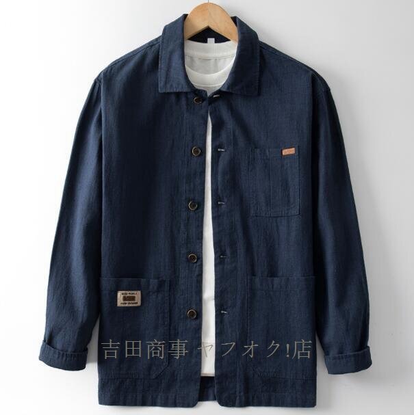 ★新品ジャンバー メンズ 綿麻 ブルゾン 開襟 無地 高級 リネンジャケット 野球服 春秋 アウター ヴィンテージ カジュアル海軍M~3XL