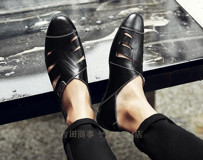 * новый товар сандалии натуральная кожа Loafer туфли без застежки мужской кожа обувь джентльмен обувь обувь для вождения "дышит" сетка бизнес черный 26.5cm