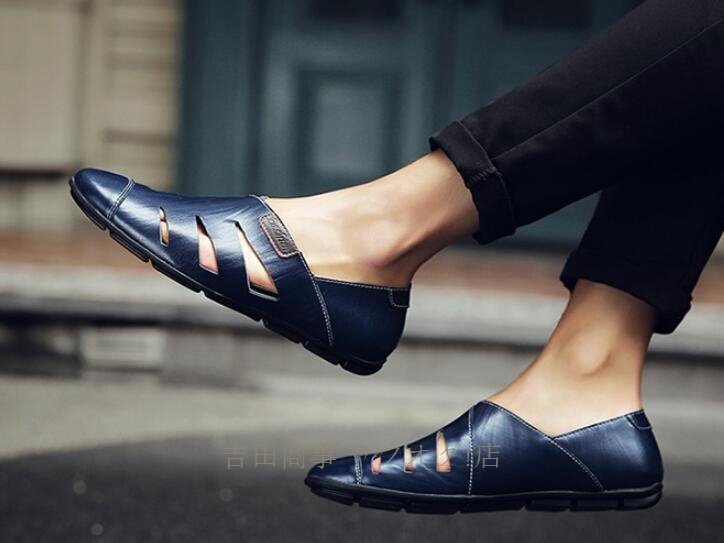 * новый товар сандалии натуральная кожа Loafer туфли без застежки мужской кожа обувь джентльмен обувь обувь для вождения "дышит" сетка бизнес черный 26.5cm