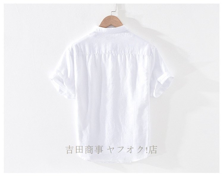 ★新品半袖シャツ メンズ ワイシャツ リネンシャツ 綿麻 春夏 サマー 清涼感 心地良し 麻シャツ 無地 カジュアル 六色選択可 ブルー M~3XL