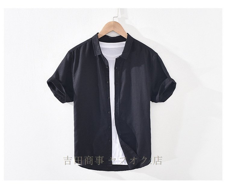 ★新品半袖シャツ メンズ ワイシャツ リネンシャツ 綿麻 春夏 サマー 清涼感 心地良し 麻シャツ 無地 カジュアル 六色選択可 ブルー M~3XL