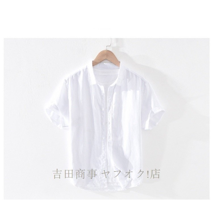 ★新品半袖シャツ メンズ ワイシャツ リネンシャツ 綿麻 春夏 サマー 清涼感 心地良し 麻シャツ 無地 カジュアル 六色選択可 ブルー M~3XL