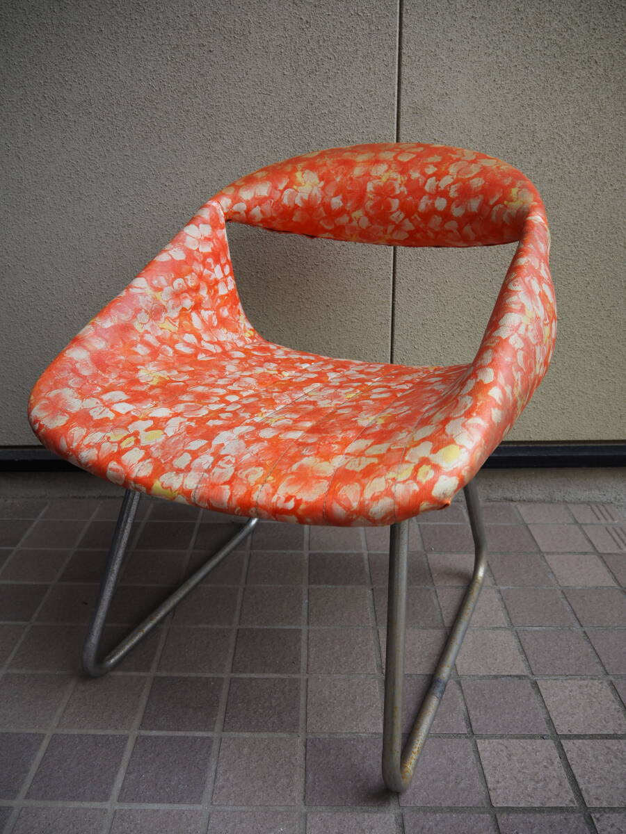  retro pop . стул цветочный принт легкий стул Mid-century lounge стул металлический ножек античный 70's80's Vintage 