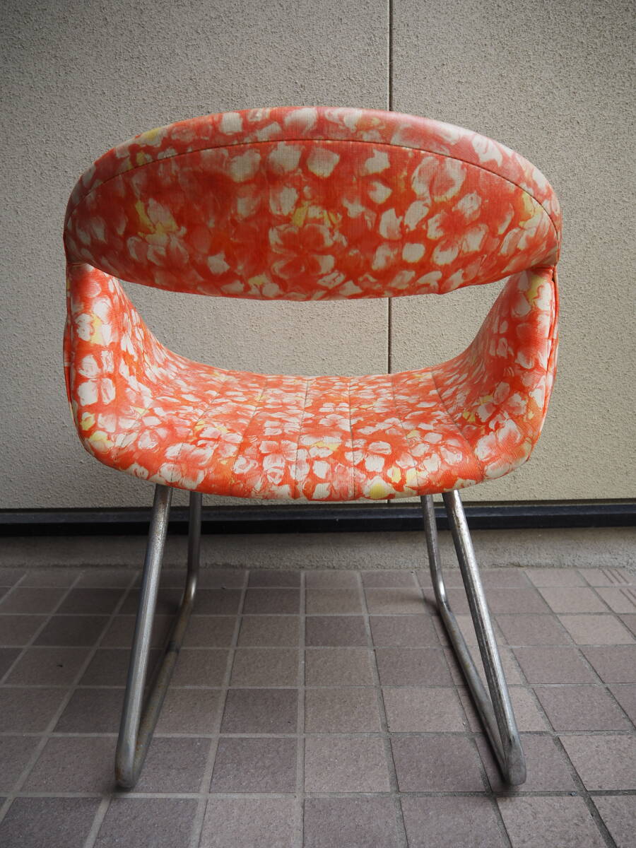  retro pop . стул цветочный принт легкий стул Mid-century lounge стул металлический ножек античный 70's80's Vintage 