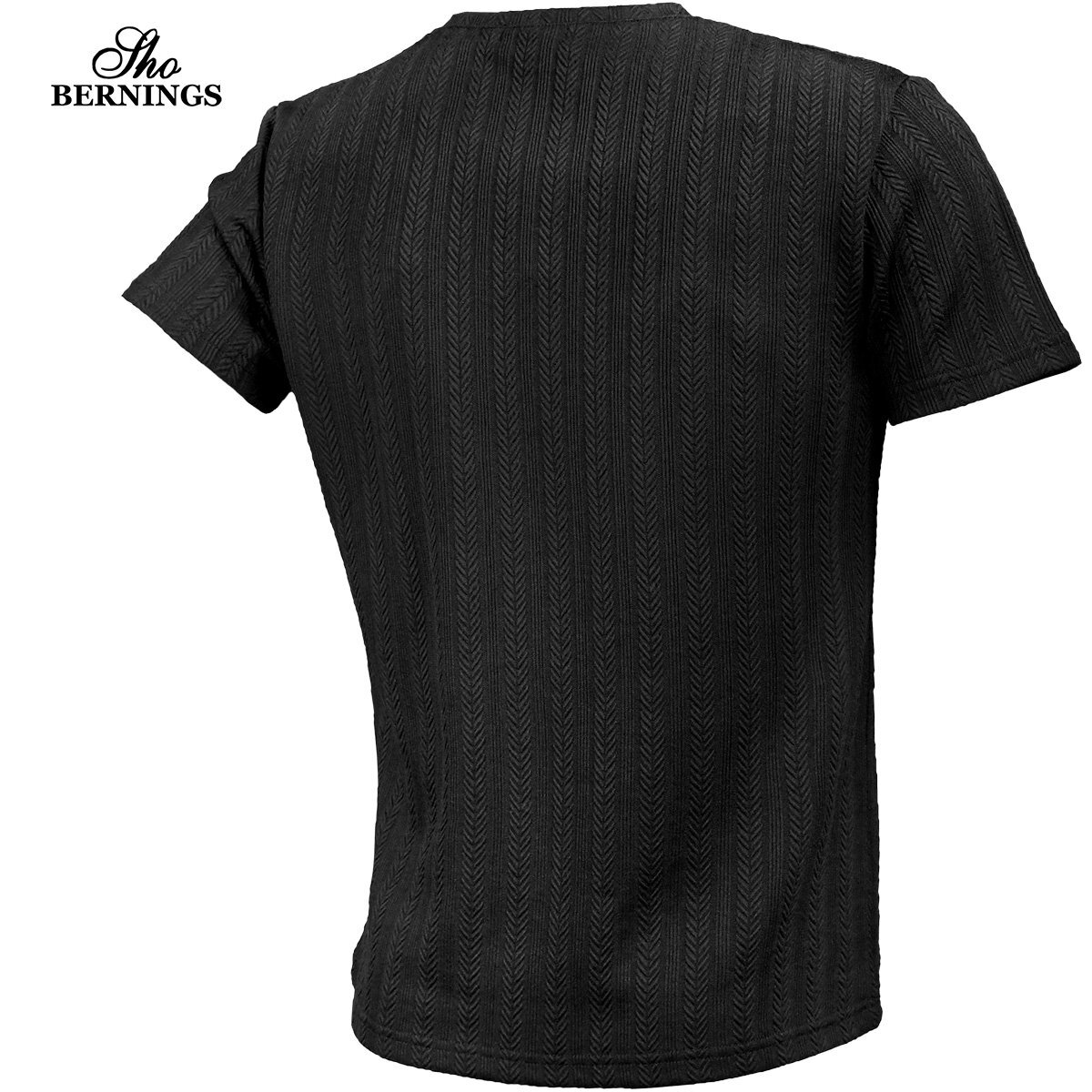 341842-90 Tシャツ Vネック ヘリンボーン柄 シンプル 半袖 無地 織柄 ファッション おしゃれ メンズ(ブラック黒) シンプル L_画像2