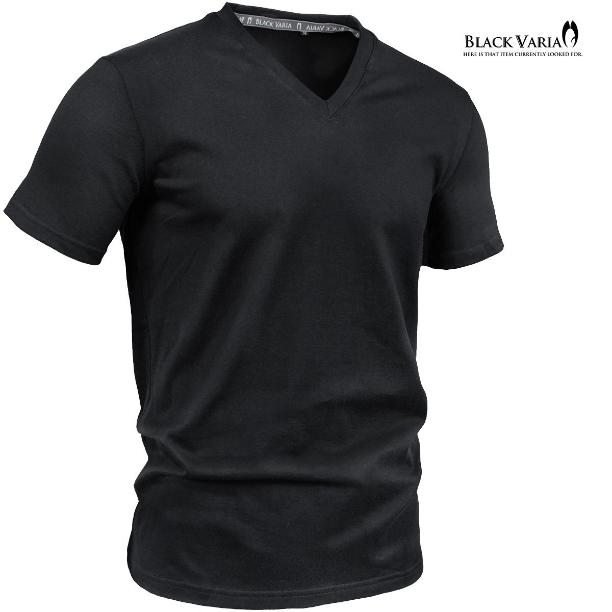 241301-bk BLACK VARIA футболка короткий рукав V шея одноцветный хлопок хлопок простой tops mens мода мужской ( черный чёрный ) L тонкий V футболка 