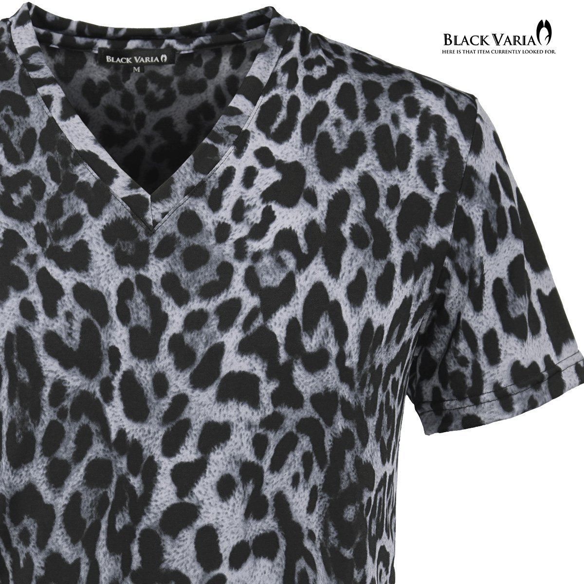 241308-gybk BLACK VARIA футболка короткий рукав V шея течь леопардовая расцветка . Leopard тонкий стрейч мужской ( серый пепел черный чёрный ) M. рука 