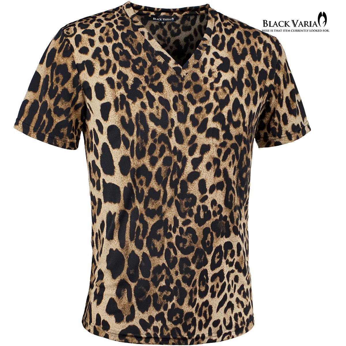 241308-brbk BLACK VARIA футболка короткий рукав V шея течь леопардовая расцветка . Leopard тонкий стрейч мужской ( Brown чай ) XL. рука 