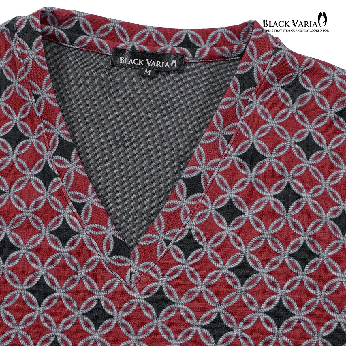 252307-rebk BLACK VARIA футболка короткий рукав V шея 7 сокровищ рисунок мир рисунок .. документ sama тонкий тонкий стрейч мужской ( красный красный черный чёрный ) M cut and sewn 