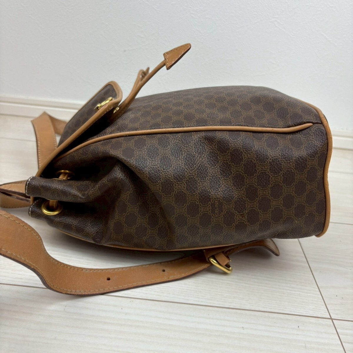 セリーヌ CELINE マカダム リュックサック バックパック デイパック ゴールド金具 PVC