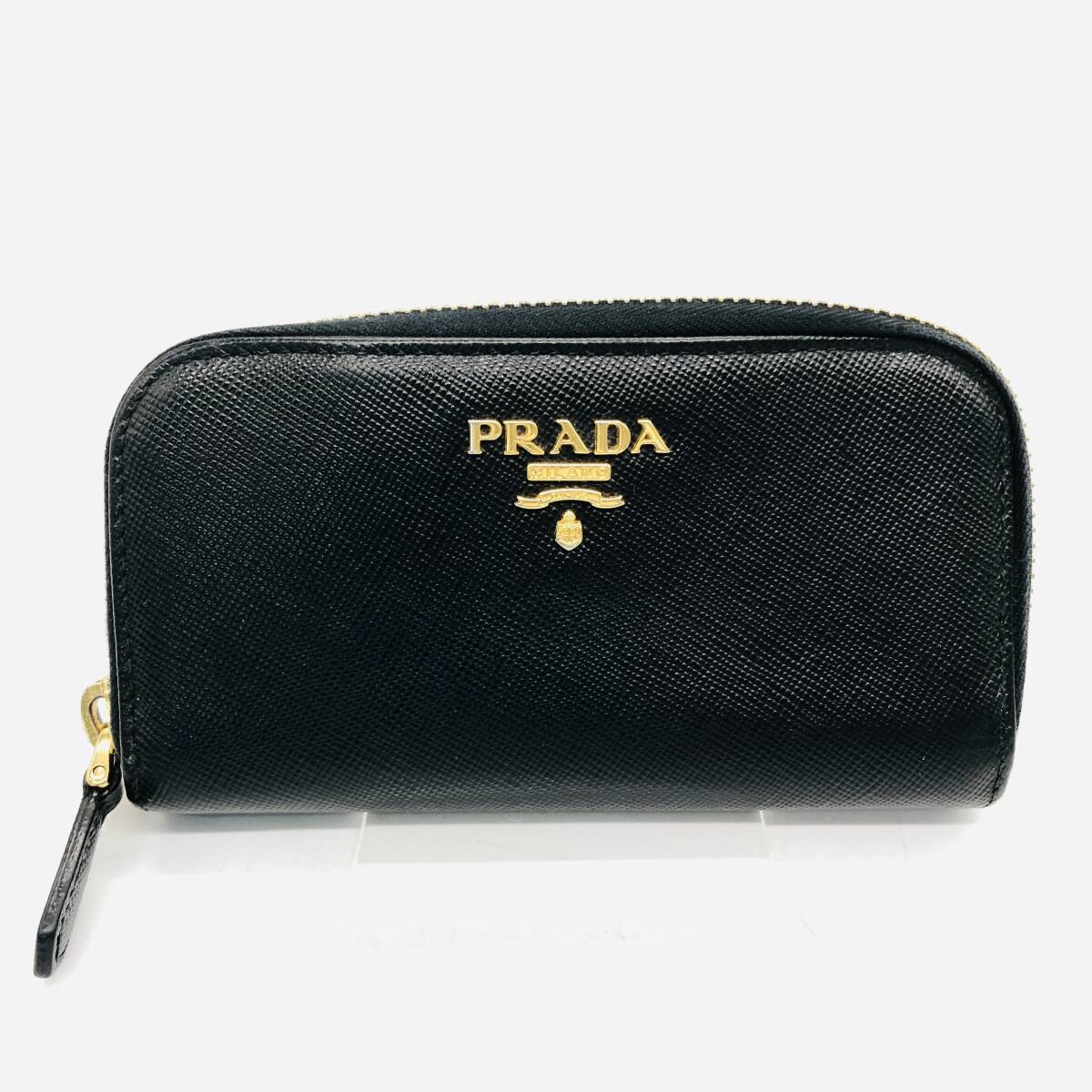 [ хранение товар ]PRADA Prada чехол для ключей safia-no6 полосный раунд застежка-молния черный чёрный / io-4565-sw